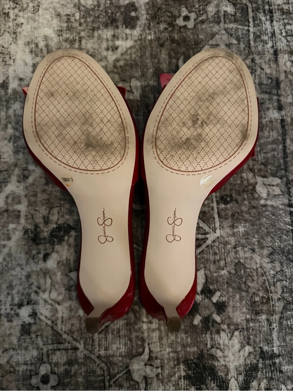 Jessica Simpson Rubi Red Patent Flower Peep Toe Heels Pumps Size 10